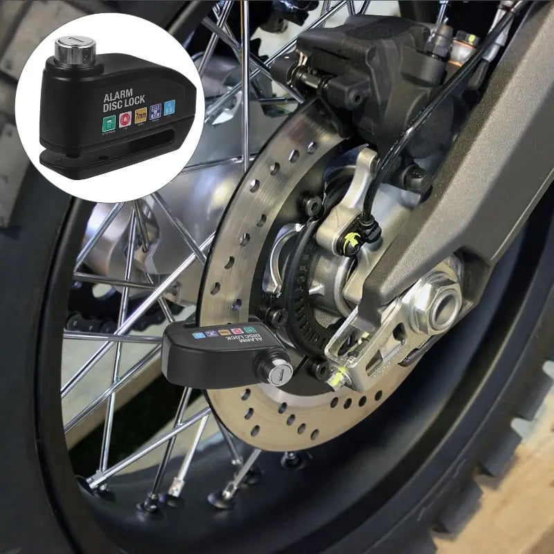 Motorcycle alarm disc brake lock
