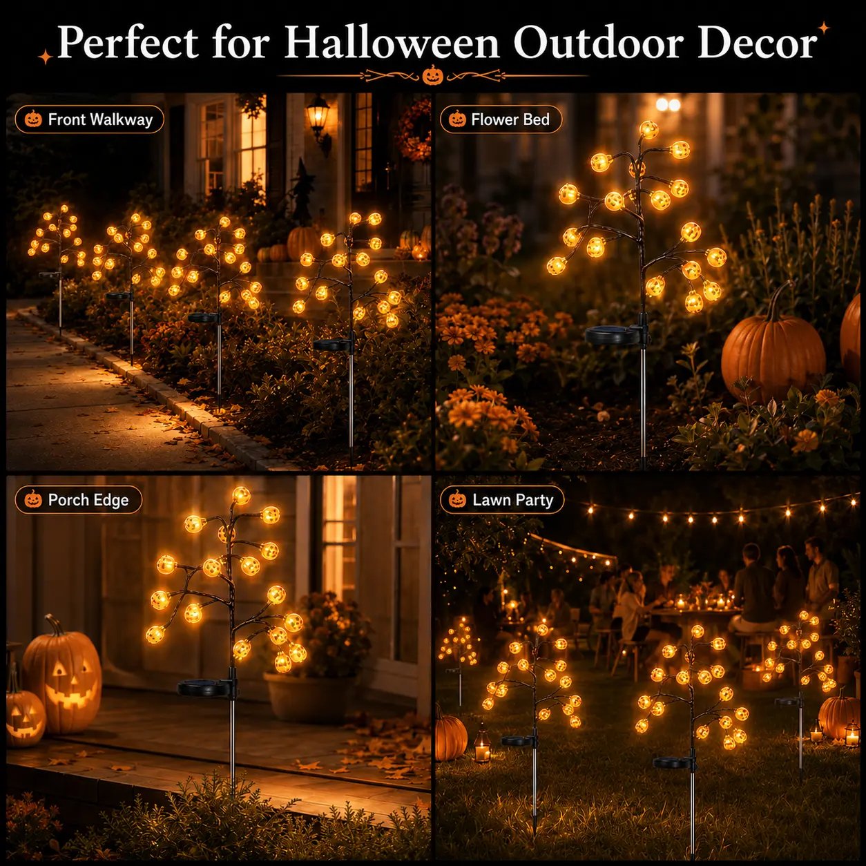 Pumpkin solar lights in a Halloween yard